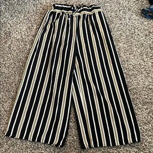 Striped Black Yellow and White Girls Wide Leg Casual Pants
